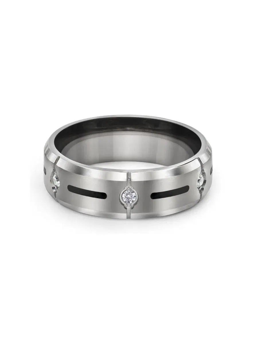 Кольцо из титана с фианитами, с вставкой из смолы Bling Jewelry — изображение 5 из 5, оттенок серебристый