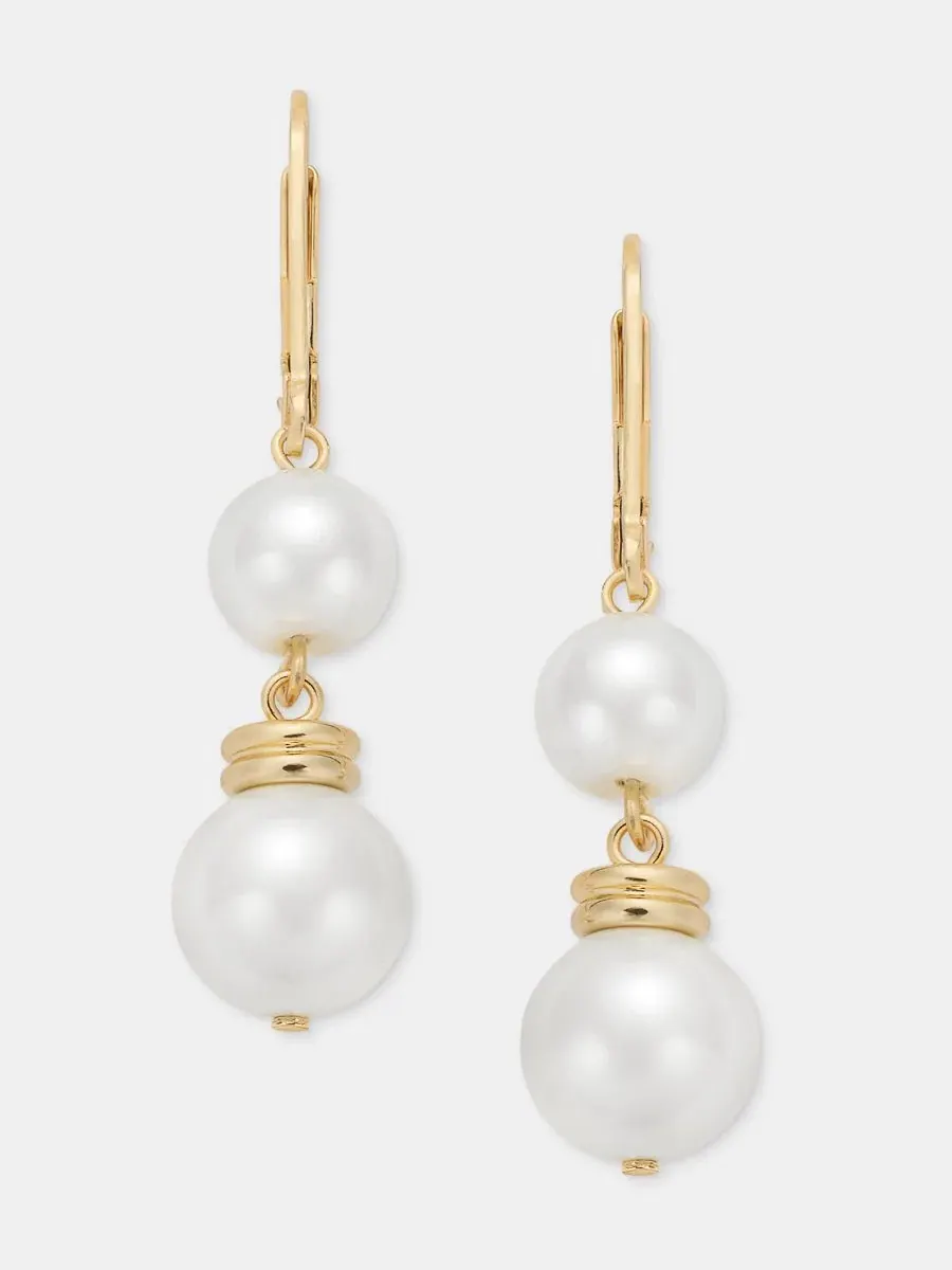 Серьги с двойной подвеской из имитации жемчуга Lauren Ralph Lauren — изображение 1 из 4, оттенок белый