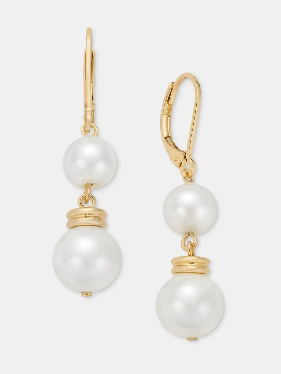 Серьги с двойной подвеской из имитации жемчуга Lauren Ralph Lauren — изображение 2 из 4, оттенок белый