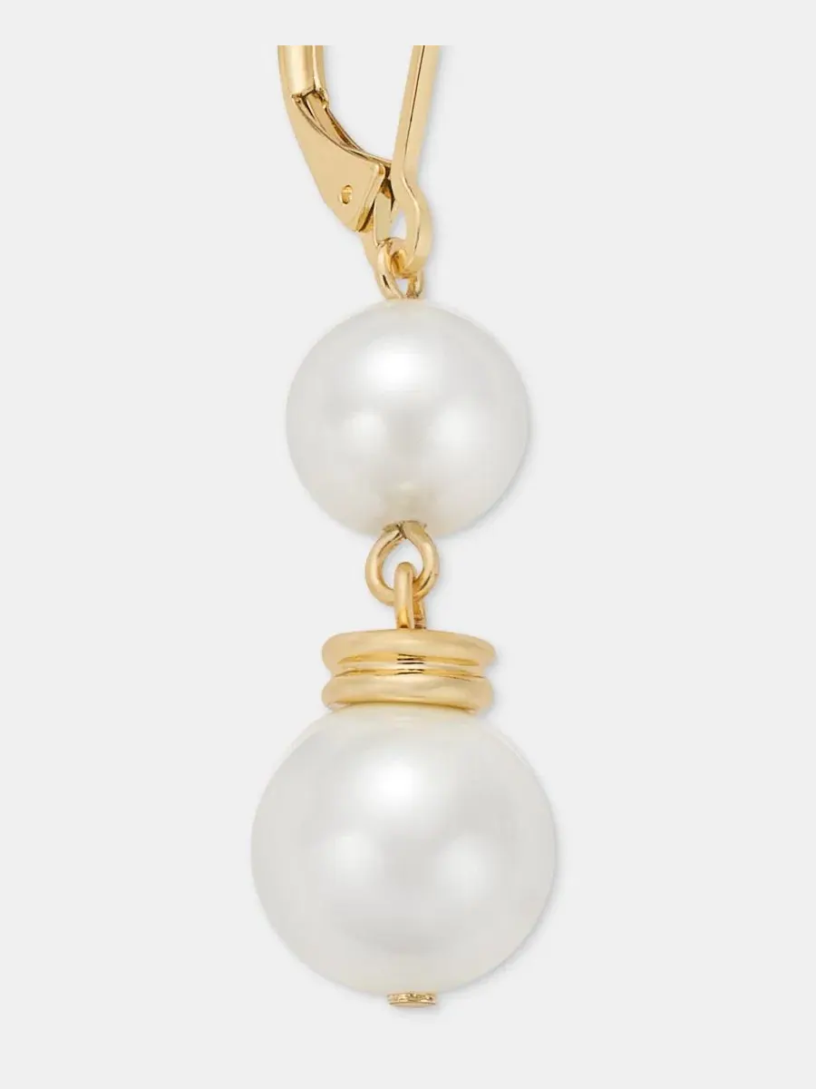 Серьги с двойной подвеской из имитации жемчуга Lauren Ralph Lauren — изображение 4 из 4, оттенок белый