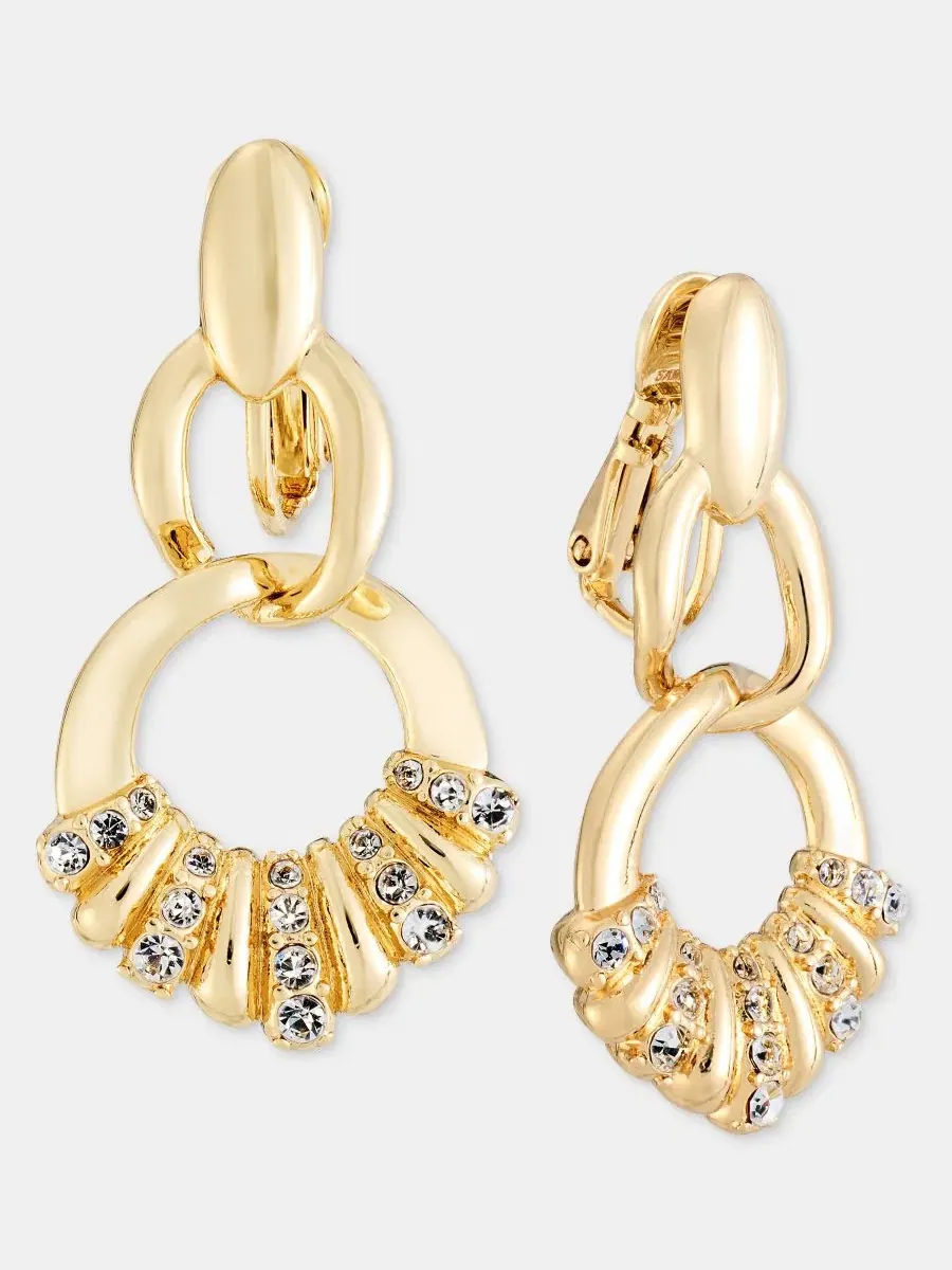 Серьги-клипсы с кристаллами Anne Klein — изображение 1 из 3, оттенок прозрачный