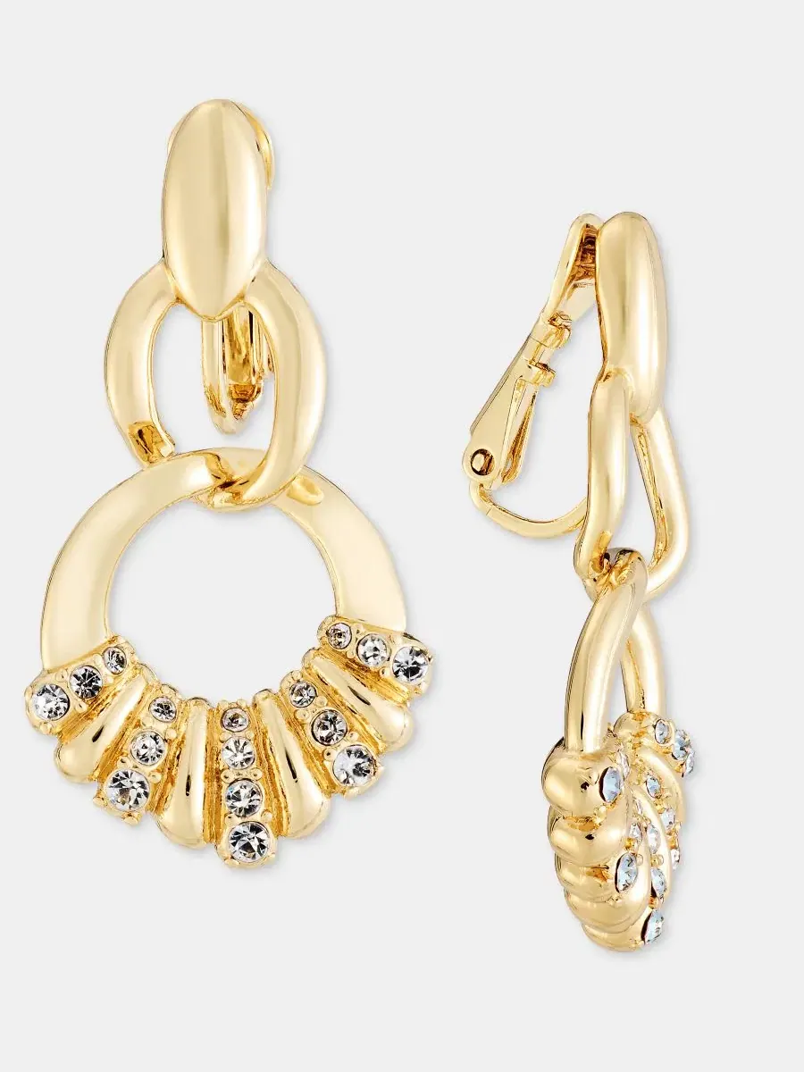 Серьги-клипсы с кристаллами Anne Klein — изображение 2 из 3, оттенок прозрачный