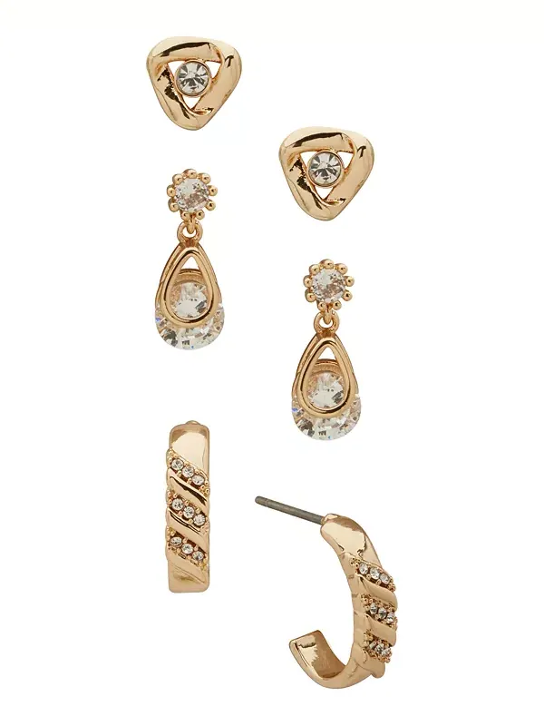 Комплект из 3 серег с витыми камнями из кубического циркония Anne Klein — изображение 1 из 4, оттенок золото