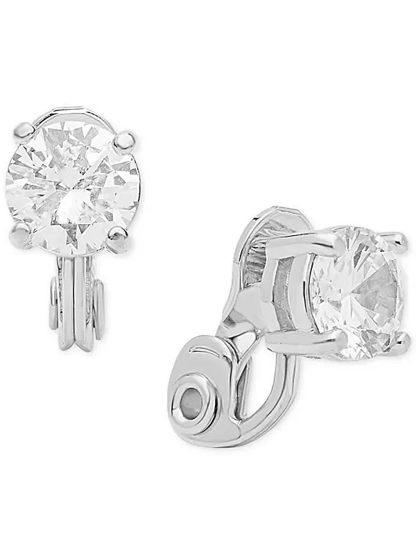 Серьги-Клипсы Crystal Solitaire EZ Comfort Anne Klein — изображение 1 из 3, оттенок серебряный