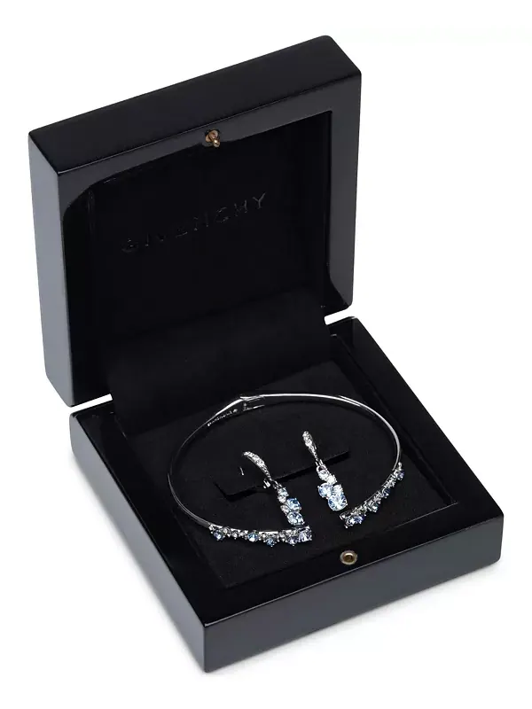 Серебряный браслет-манжета с россыпью камней и серьги-подвески Givenchy — изображение 1 из 4, оттенок синий