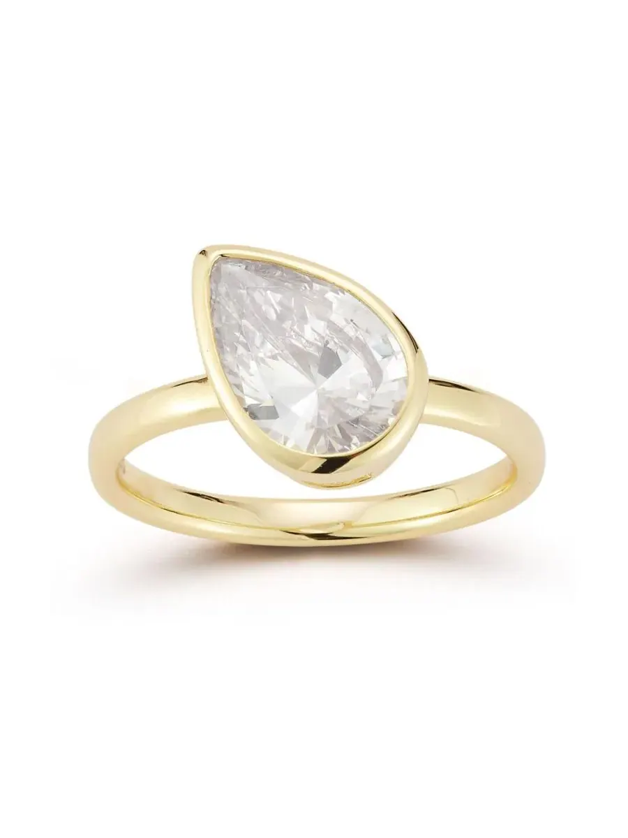 Серебряное кольцо с бриллиантом грушевидной огранки Rachel Zoe — золотистый