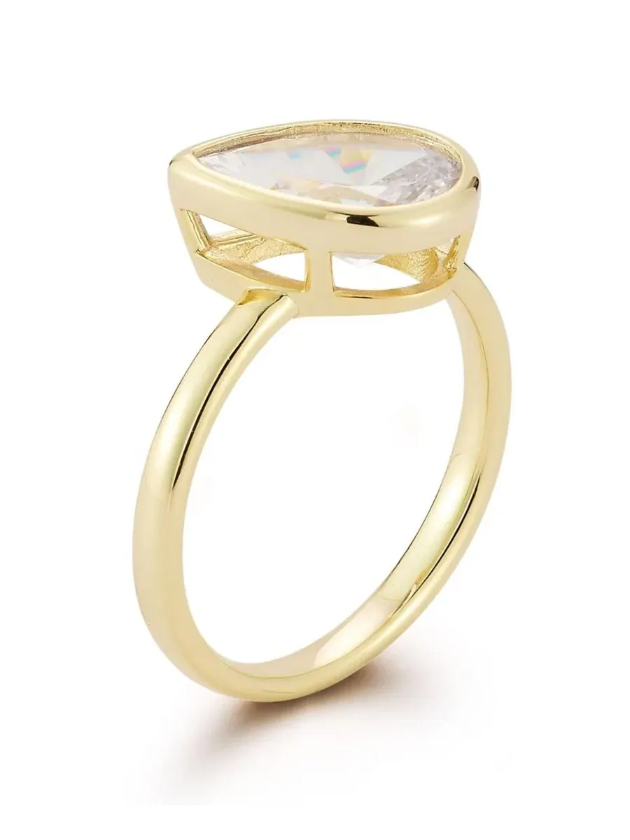 Серебряное кольцо с бриллиантом грушевидной огранки Rachel Zoe — изображение 2 из 6, оттенок золото