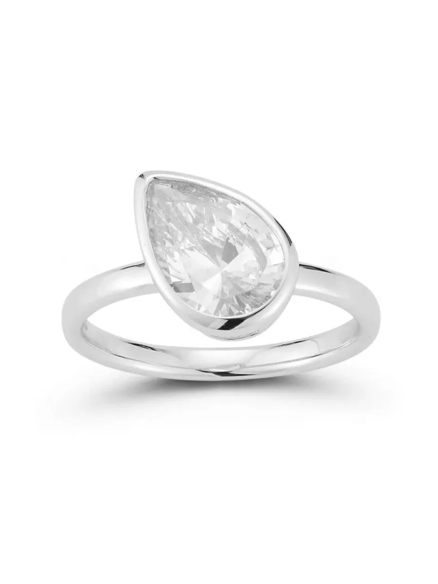 Серебряное кольцо с бриллиантом грушевидной огранки Rachel Zoe — изображение 1 из 6, оттенок серебряный