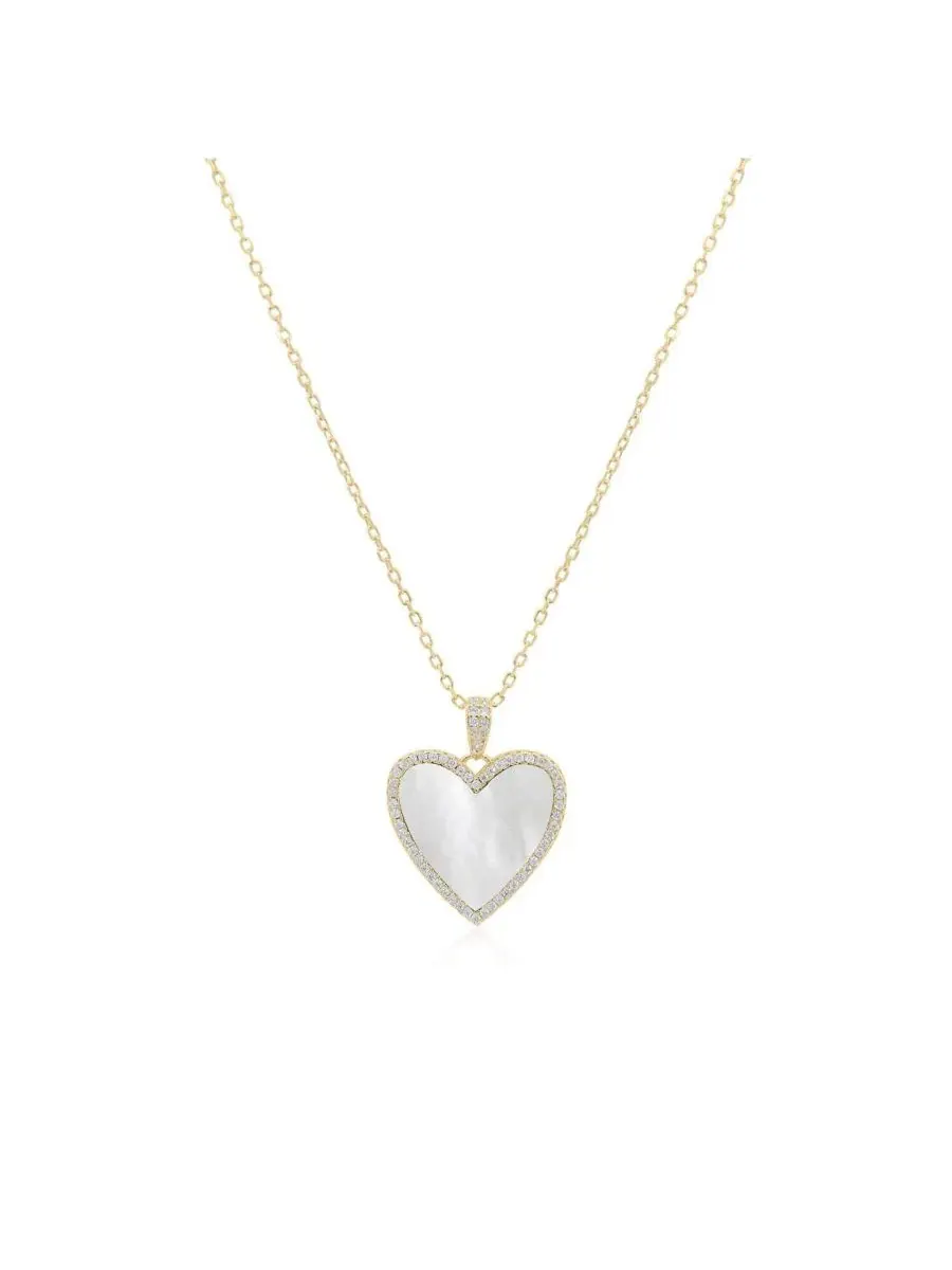 Крупное колье с перламутровым ореолом в форме сердца с фианитами, покрытое 14-каратным золотом, из — изображение 1 из 4