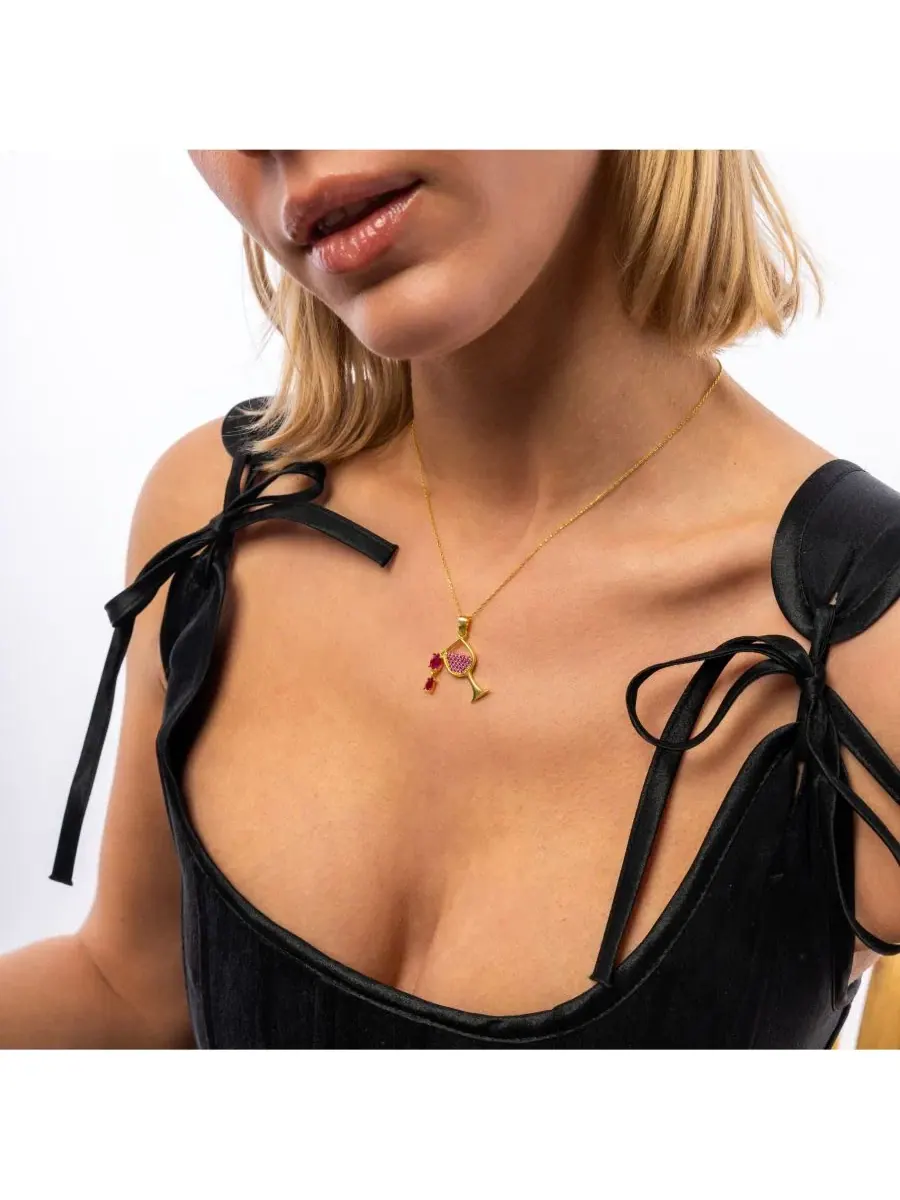 Серебряное колье в виде бокала для вина Spero London — изображение 2 из 3, оттенок золото