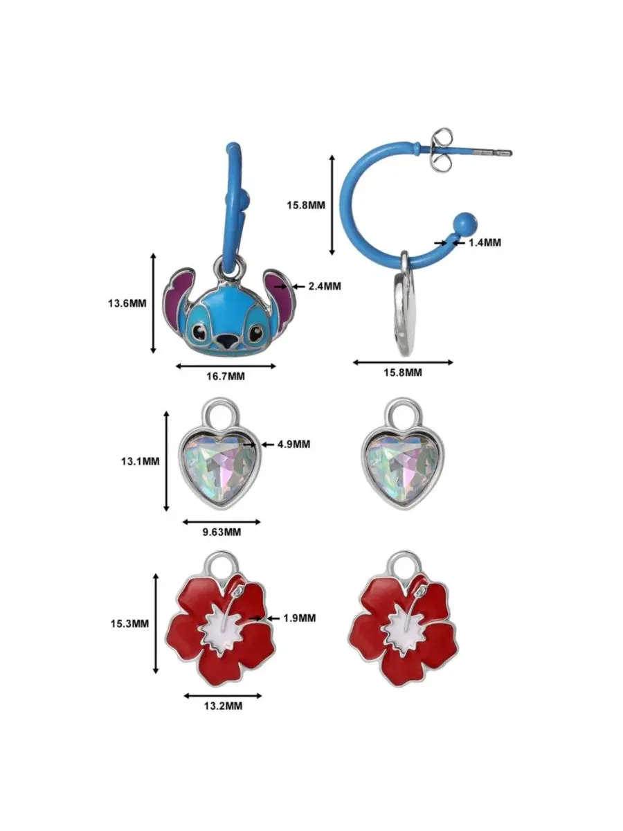 Набор сережек-колец Stitch Charm, 1 кольцо с 3 сменными подвесками — изображение 4 из 5, оттенок серебристый