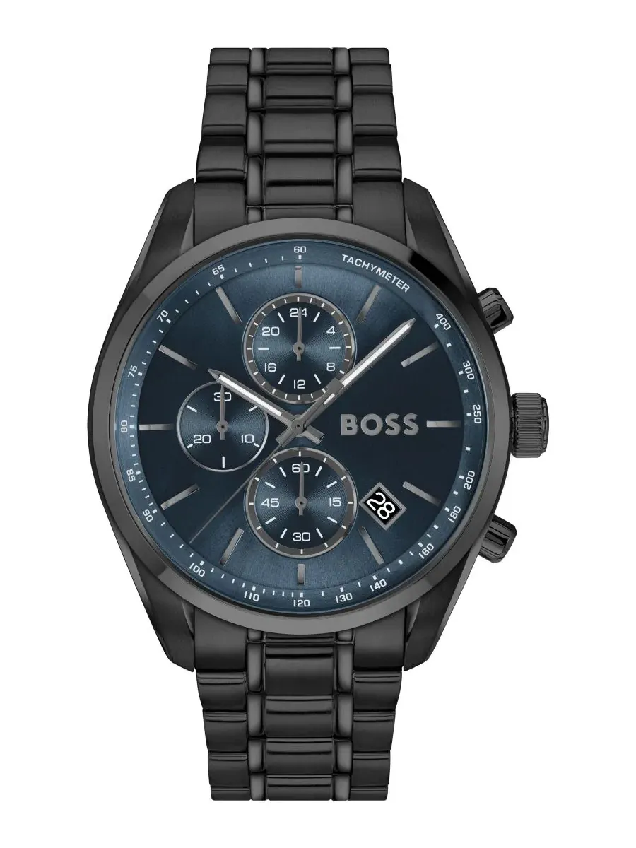 Хронограф Grand Prix 44,5 мм с датой, ионное покрытие черная сталь Hugo Boss