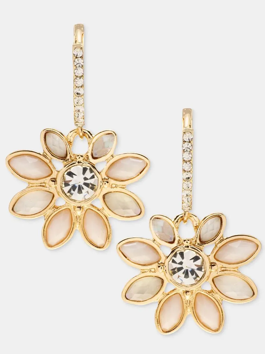 Серьги-кольца с подвеской-цветком Stone Flower Charm Lonna & Lilly — изображение 1 из 4, оттенок белый