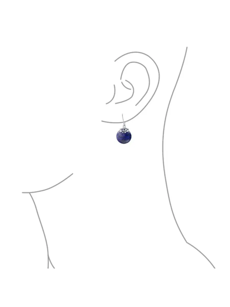 Серьги-подвески круглые с лазуритом .925 Sterling Silver — изображение 3 из 4, оттенок синий
