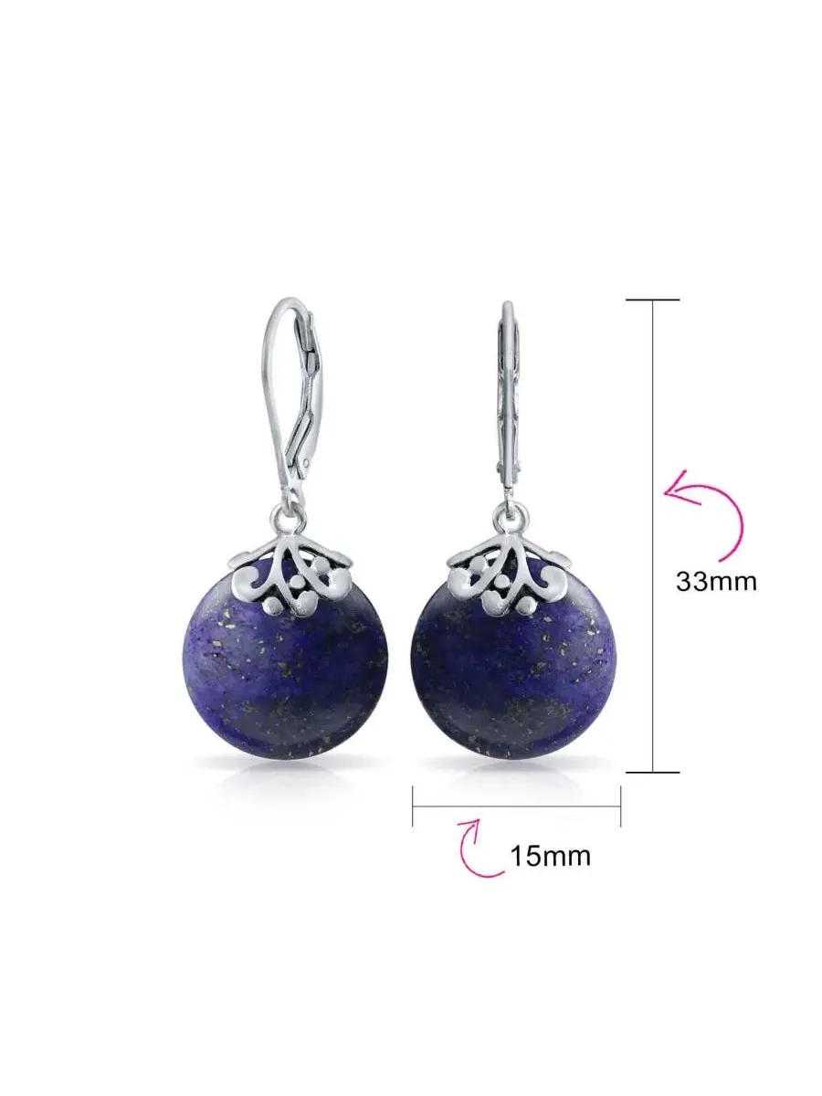 Серьги-подвески круглые с лазуритом .925 Sterling Silver — изображение 4 из 4, оттенок синий