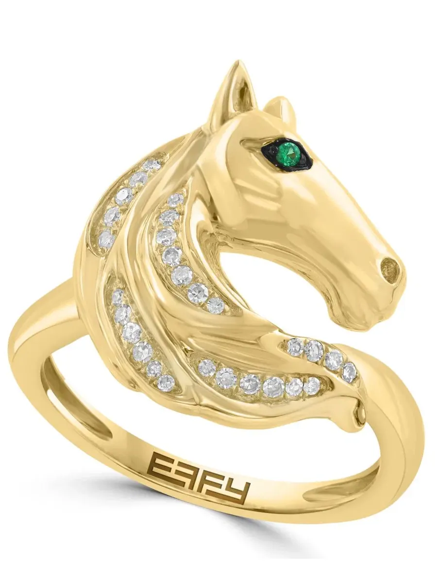 Кольцо с бриллиантом 1/8 ct. t.w. и цаворитом в 14-каратном желтом золоте EFFY Collection — изображение 1 из 4