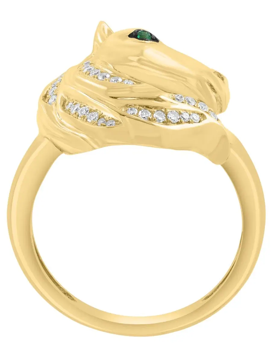 Кольцо с бриллиантом 1/8 ct. t.w. и цаворитом в 14-каратном желтом золоте EFFY Collection — изображение 2 из 4