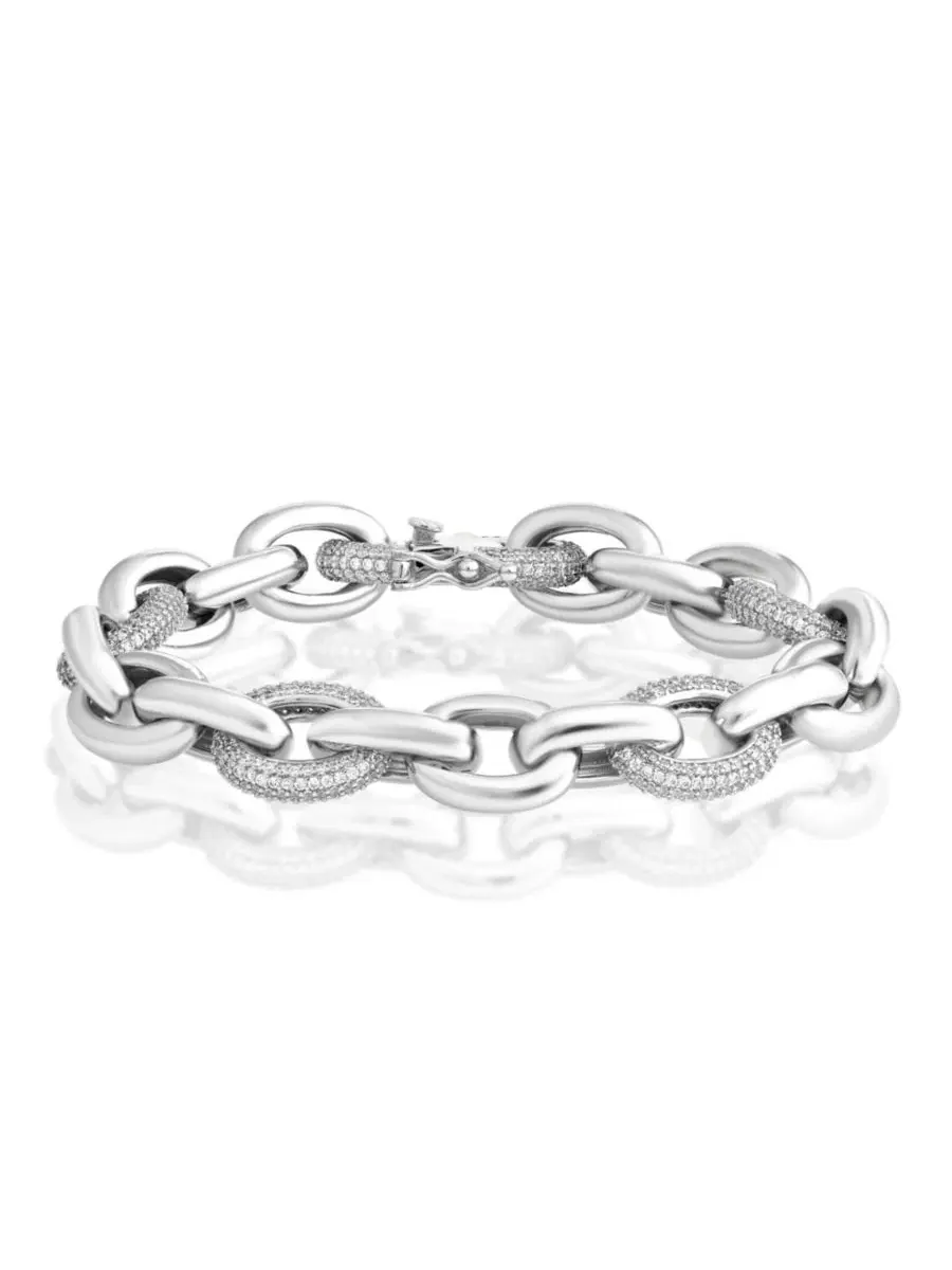 Браслет с подвесками Pave CZ and Polished Oval Link Simona — изображение 1 из 3, оттенок серебряный