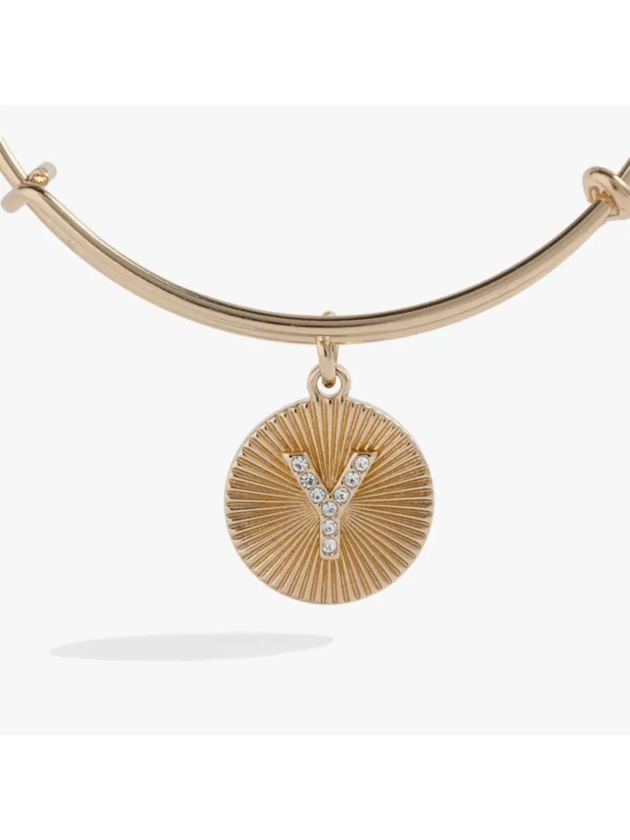 Браслет-кружево Pave Starburst Texture Initial Bangle Bracelet Alex and Ani — изображение 2 из 2, оттенок золотистый