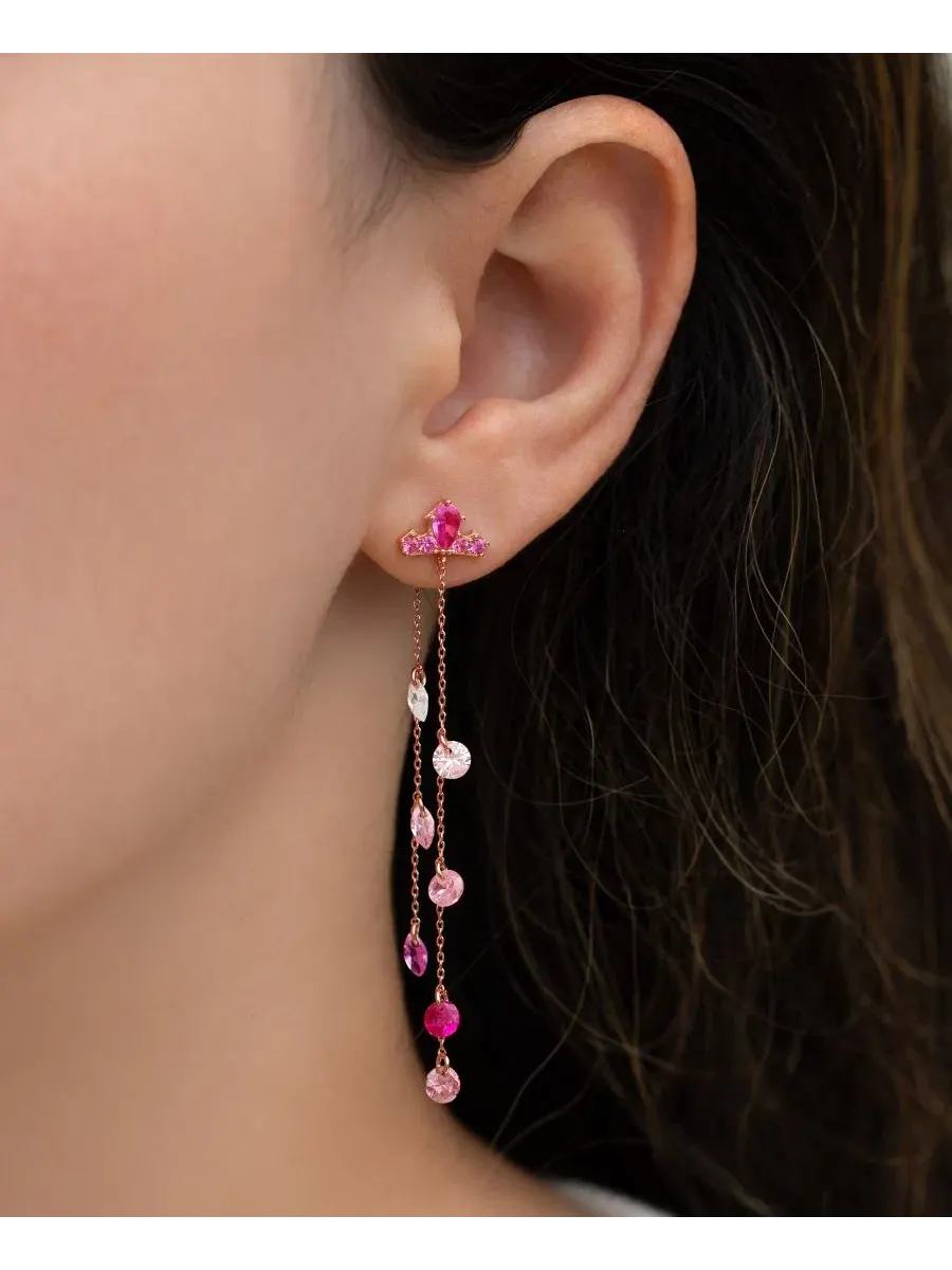 Серьги-подвески с короной Авроры, Crystal Disney Princess Girls Crew — изображение 2 из 2, оттенок розовый золотистый