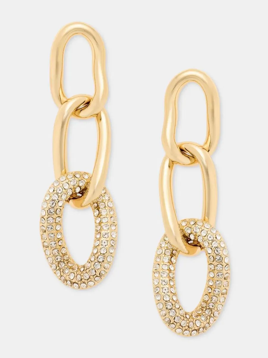 Линейные серьги-подвески с паве и цепочкой DKNY