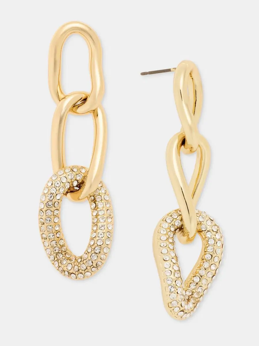 Линейные серьги-подвески с паве и цепочкой DKNY — изображение 2 из 4, оттенок золото