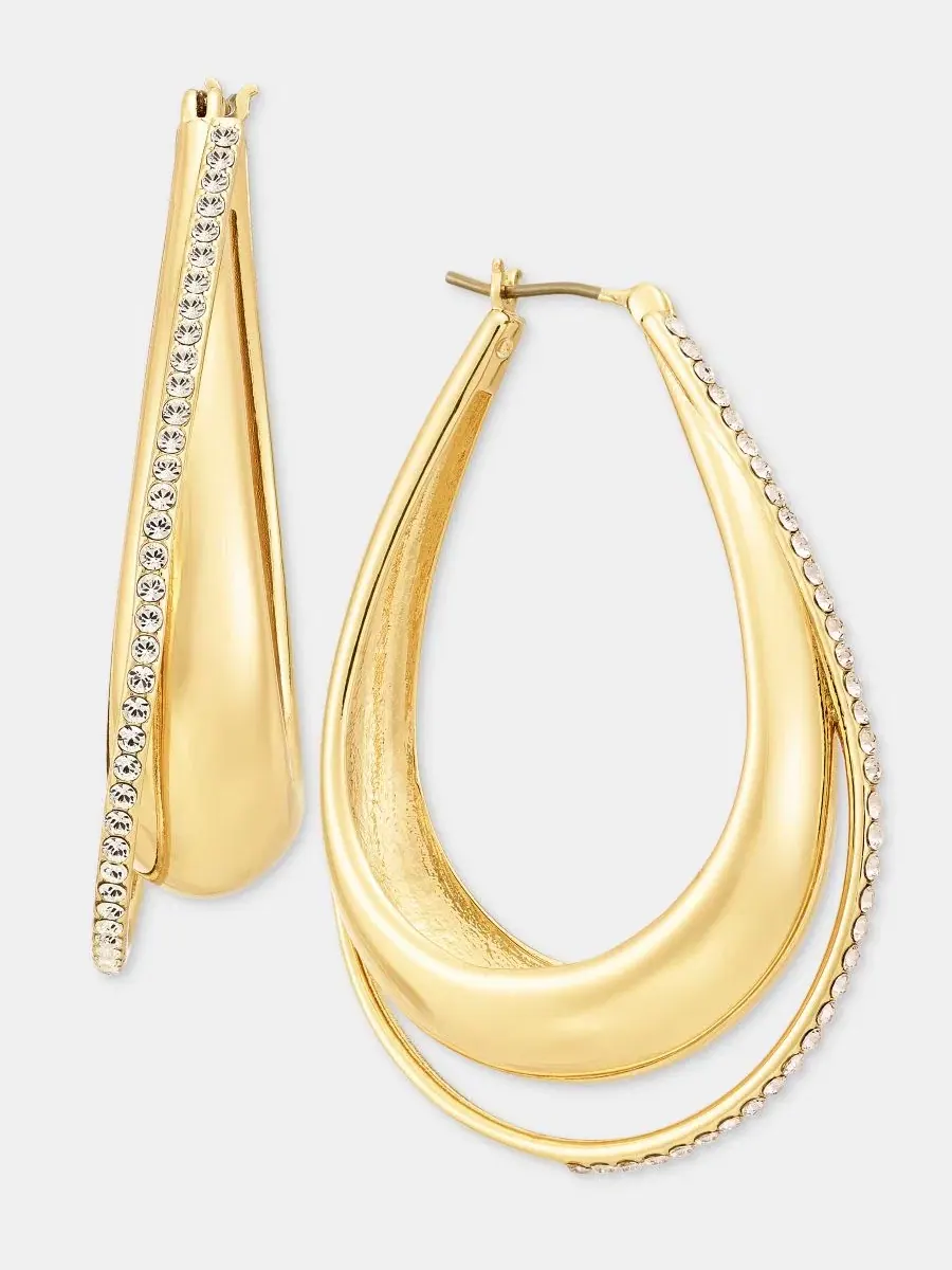 Серьги-кольца с перекрестным дизайном, паве DKNY — изображение 2 из 4, оттенок золото