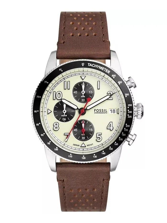 Мужские часы Sport Tourer Chronograph Brown LiteСкрытьКожаные часы 42 мм Fossil — изображение 1 из 4, оттенок коричневый
