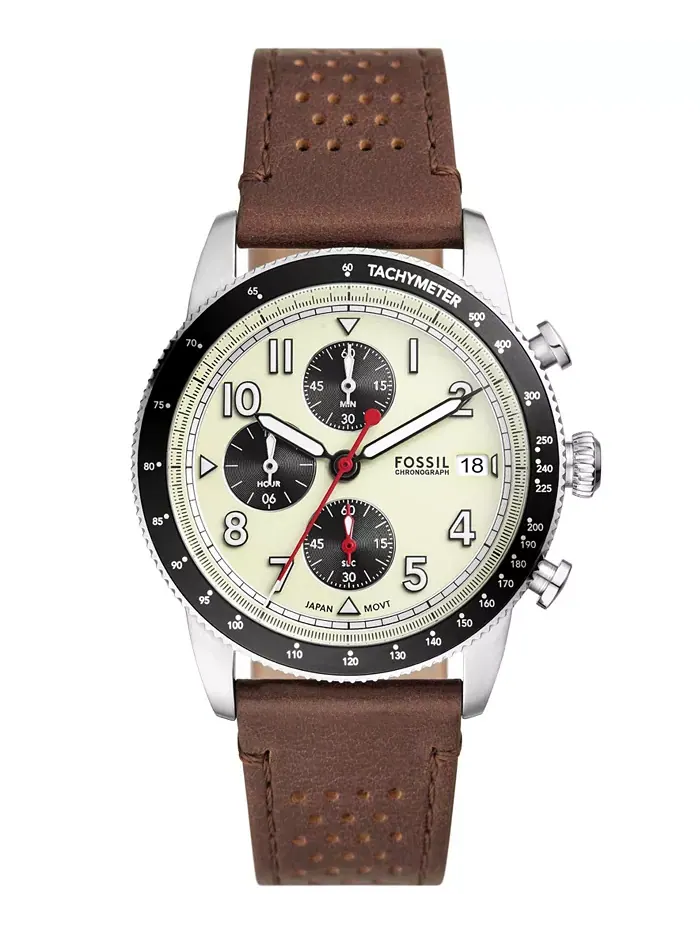 Мужские спортивные хронографы Sport Tourer, коричневые, из кожи LiteHide, часы 42 мм Fossil — изображение 1 из 1