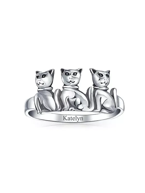 Дружба, котенок, кольцо из стерлингового серебра, лучшие друзья Bling Jewelry — изображение 3 из 4, оттенок серебряный