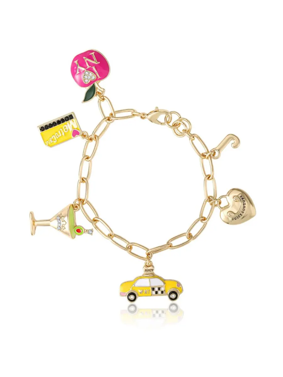 Браслет с подвесками City Icons, позолоченные эмалированные подвески Juicy Couture