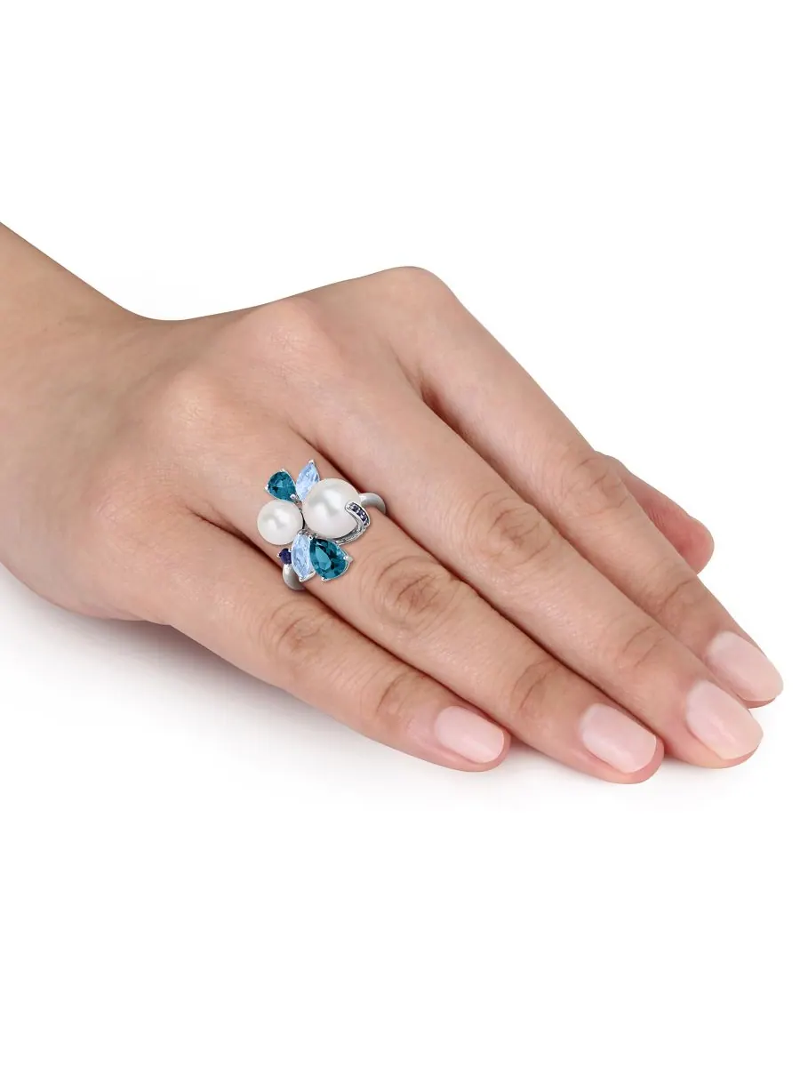 Кольцо с культивированным пресноводным жемчугом (7-8,5 мм) и несколькими драгоценными камнями (1,75 — изображение 2 из 4