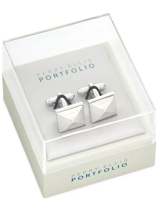 Мужские запонки-пирамиды Perry Ellis Portfolio — изображение 2 из 2, оттенок серебряный