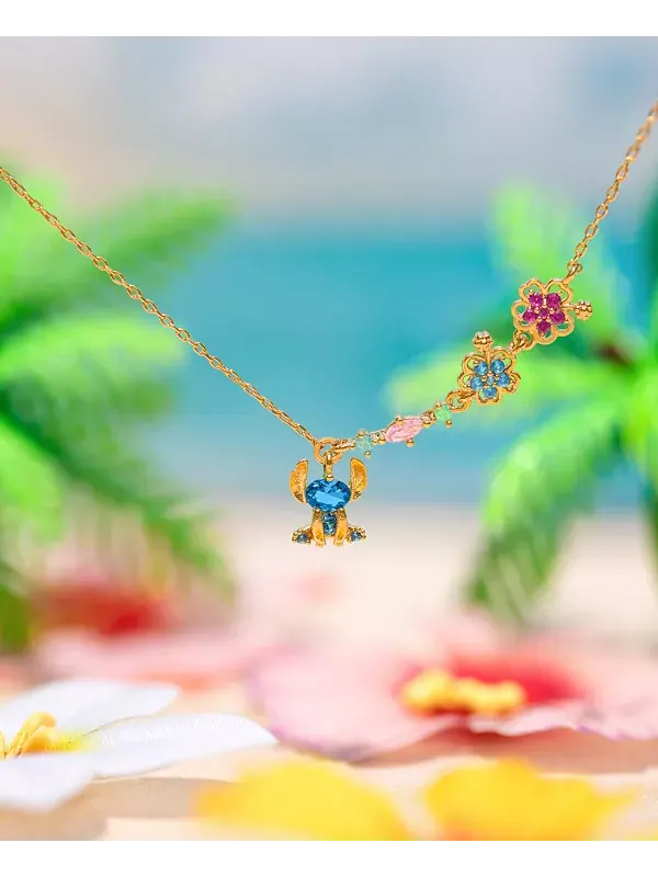 Ожерелье с кристаллами Disney Stitch в виде гибискуса Girls Crew — изображение 2 из 4, оттенок золото