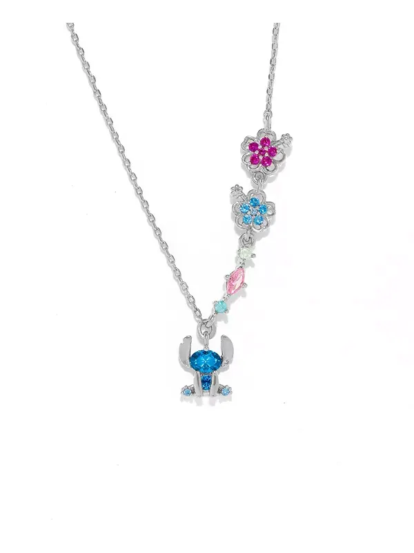 Ожерелье с кристаллами Disney Stitch в виде гибискуса Girls Crew — изображение 1 из 3, оттенок серебряный