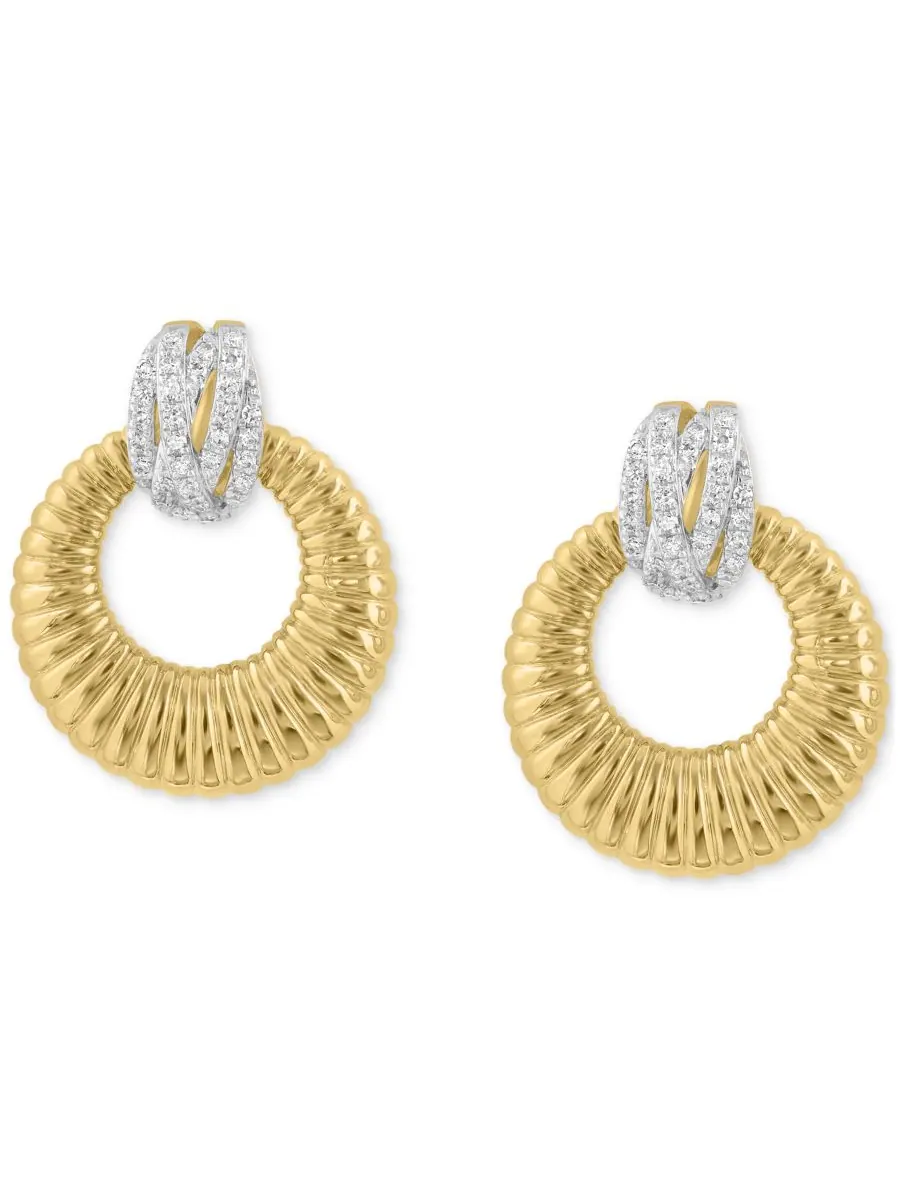 Серьги-подвески EFFY Diamond Ridged Doorknocker Drop Earrings (1/4 карата) в оправе из 14-каратного — изображение 1 из 3