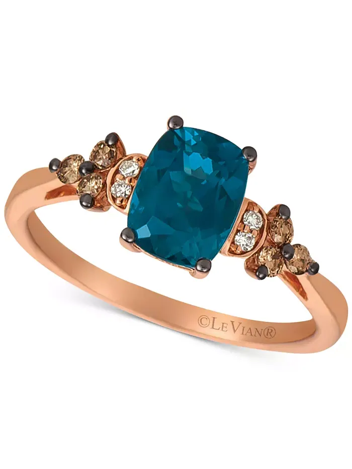 Кольцо с топазом Deep Sea Blue Topaz (1-1/2 карата) и бриллиантами цвета ванили и шоколада (1/5