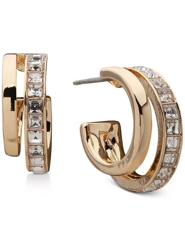 Двойные серьги-кольца с золотистым паве из кристаллов, 0,68 дюйма Anne Klein — изображение 1 из 2, оттенок прозрачный