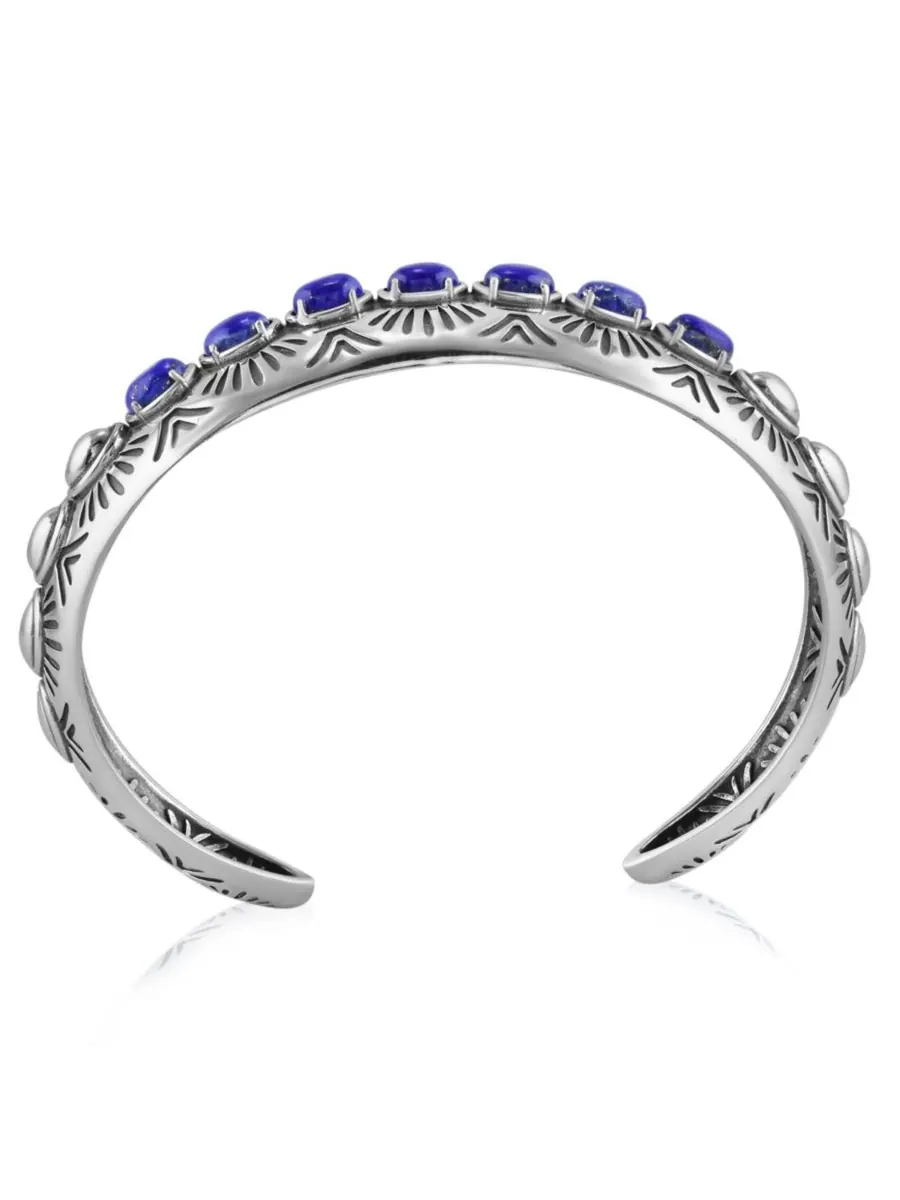 Браслет-манжета из стерлингового серебра с лазуритом, размер средний American West Jewelry — изображение 2 из 6