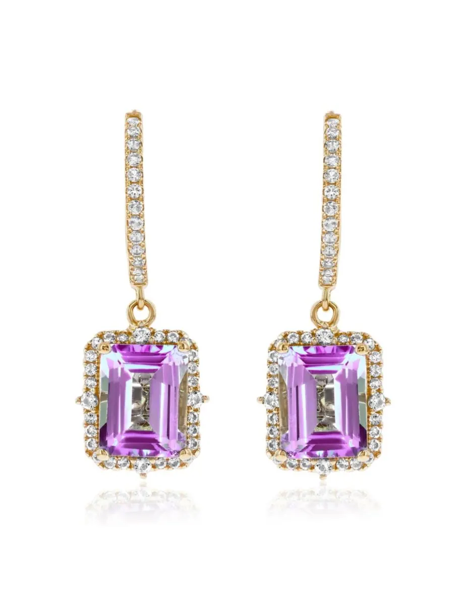 Серьги-подвески Suzy Levian из стерлингового серебра с изумрудными камнями и ореолом из драгоценных — изображение 1 из 3