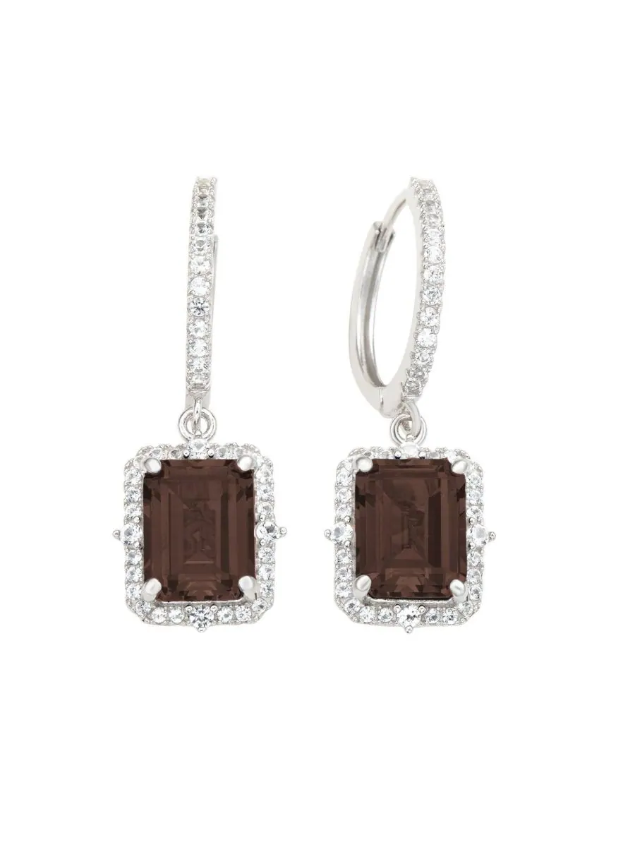 Серьги-подвески Suzy Levian из стерлингового серебра с изумрудными камнями и ореолом из драгоценных
