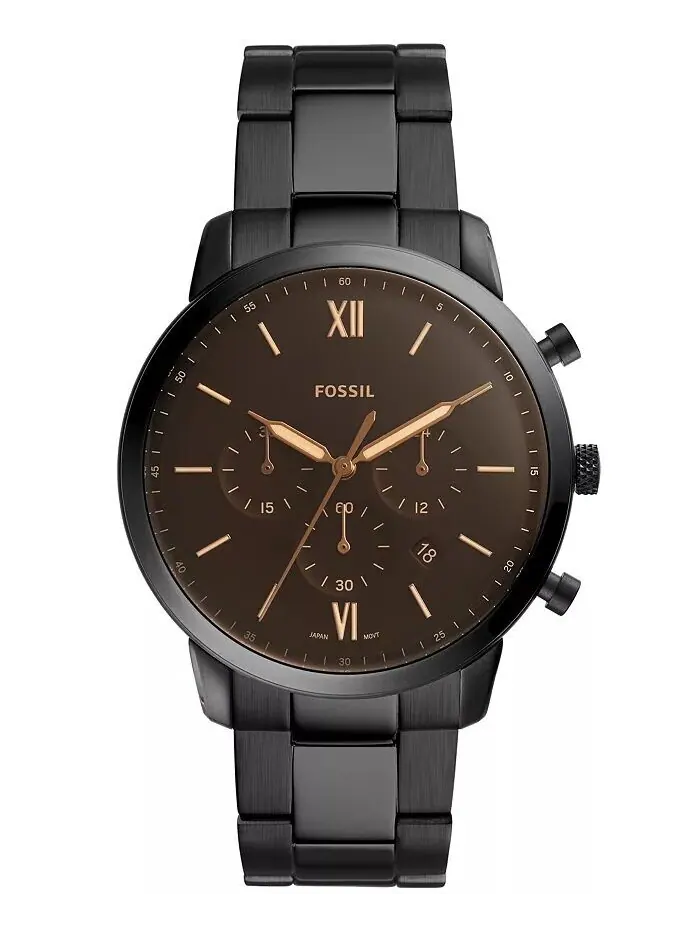 Мужской браслет Neutra Chrono черного цвета из нержавеющей стали Fossil — изображение 1 из 3, оттенок черный