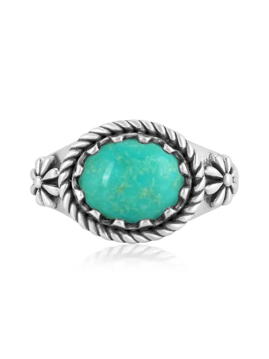 Кольцо с бирюзой овальной формы, серебро, Стерлинг American West Jewelry — зеленый