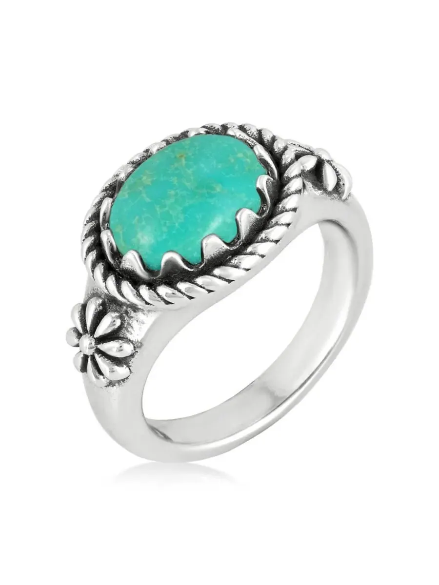 Кольцо с бирюзой овальной формы, серебро, Стерлинг American West Jewelry — изображение 2 из 5, оттенок зеленый