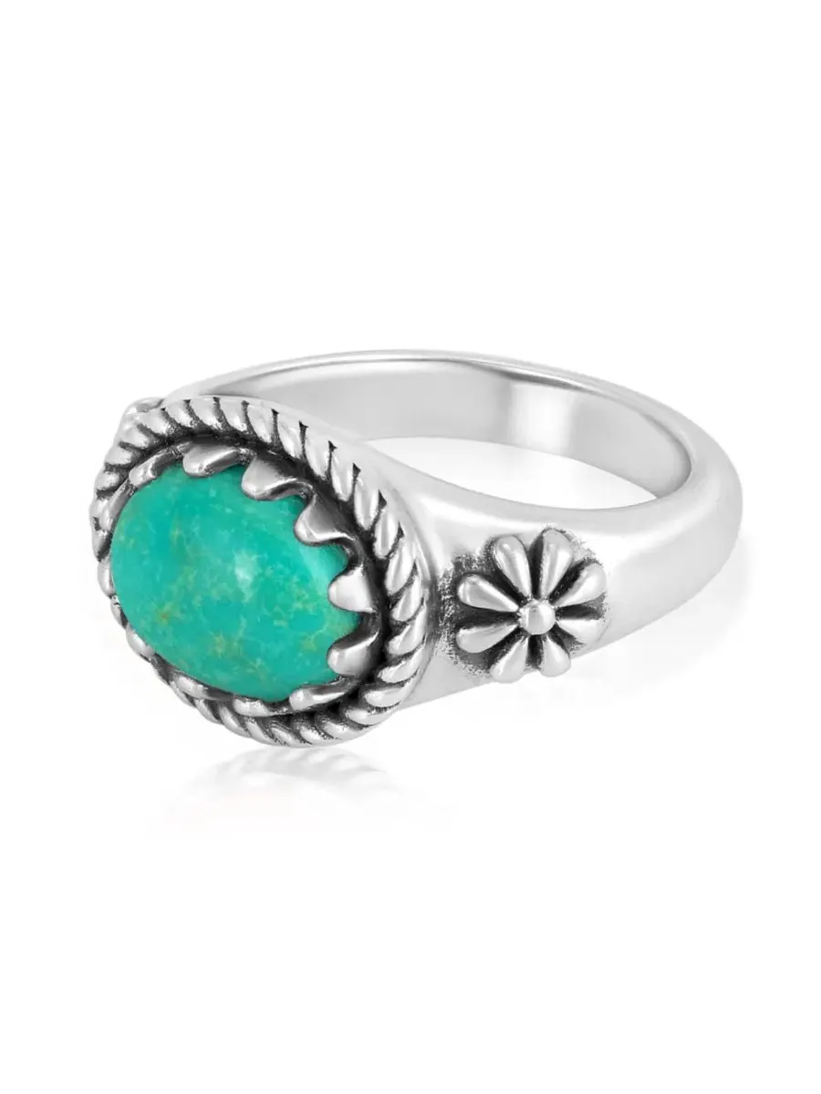 Кольцо с бирюзой овальной формы, серебро, Стерлинг American West Jewelry — изображение 3 из 5, оттенок зеленый