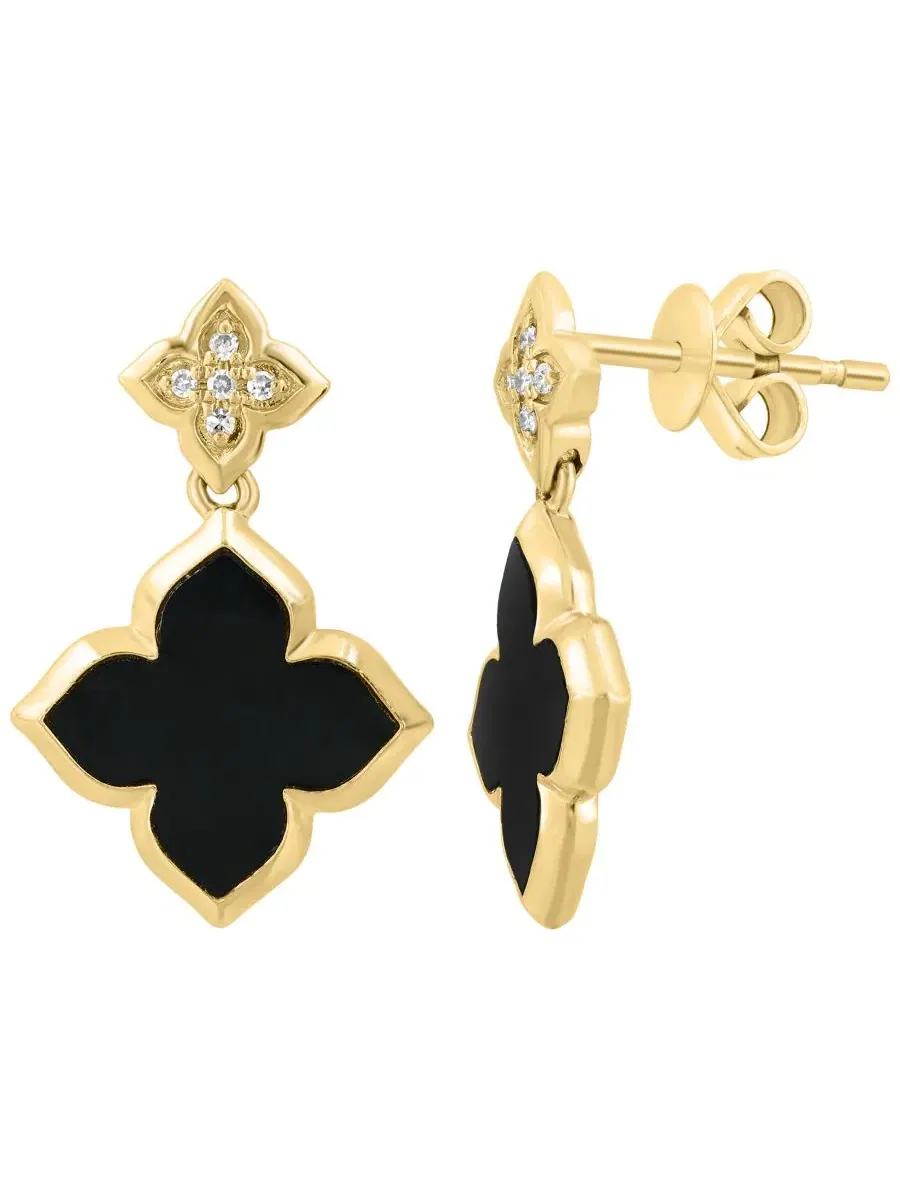 Серьги с ониксом и бриллиантами, модель Onyx (11mm) & Diamond (1/20 ct. t.w.) Earrings EFFY