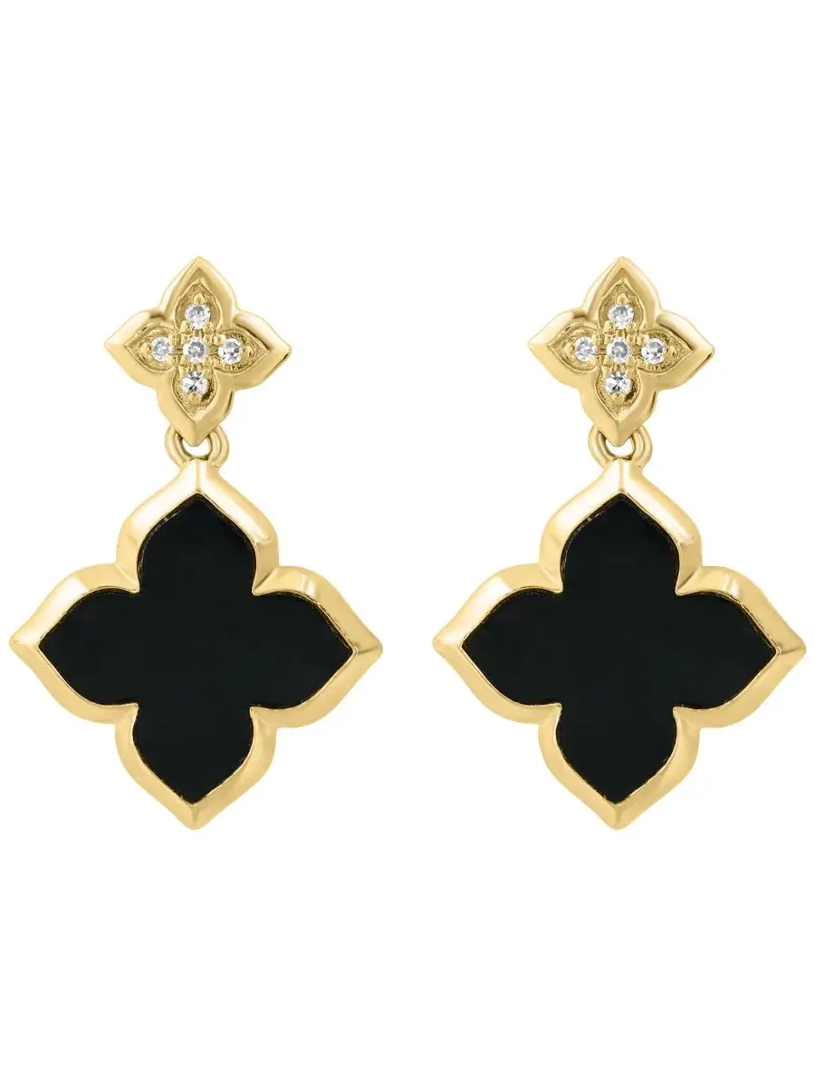 Серьги с ониксом и бриллиантами, модель Onyx (11mm) & Diamond (1/20 ct. t.w.) Earrings EFFY — изображение 2 из 3