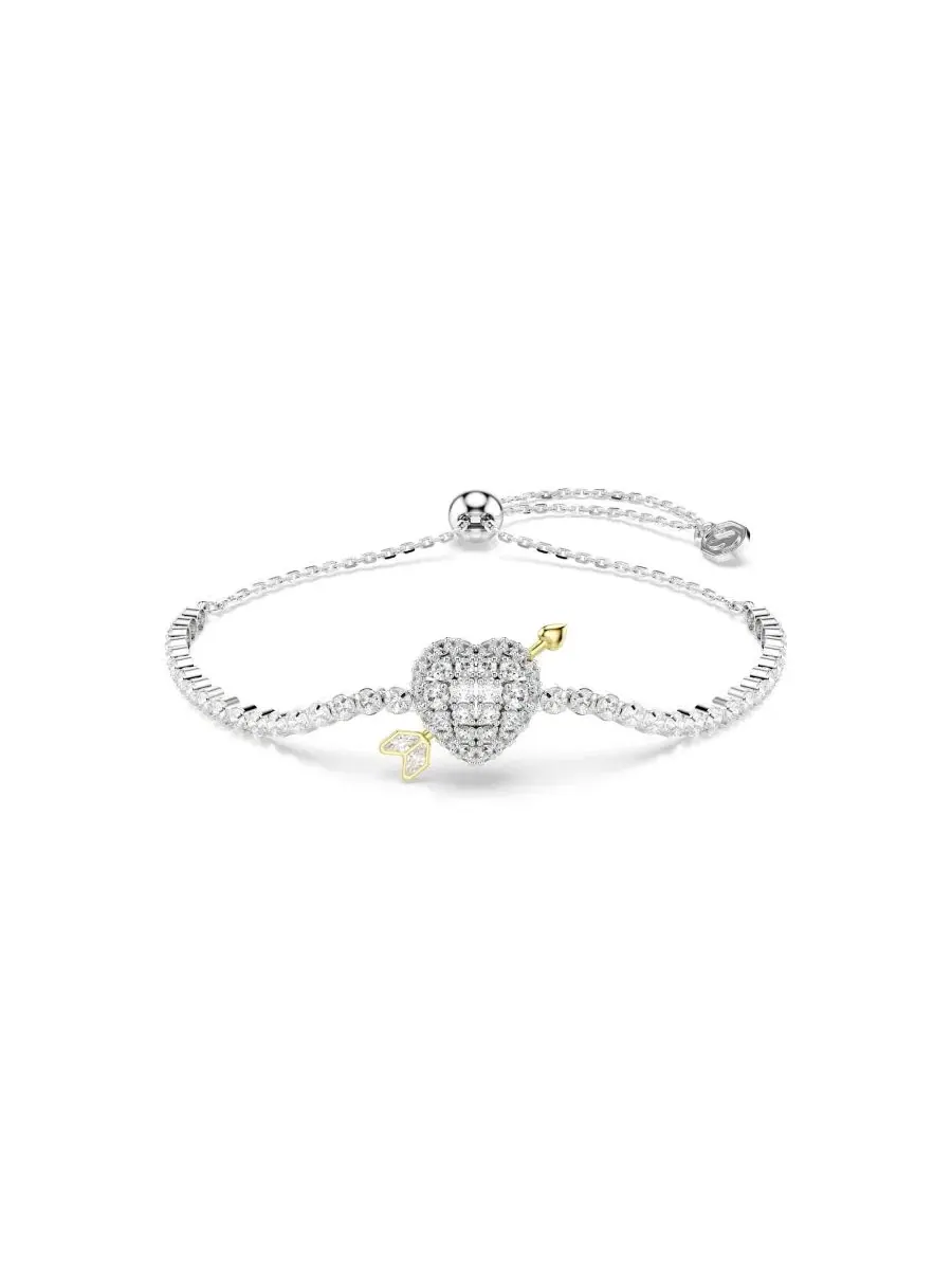 Браслет с подвеской-сердцем и стрелой, Mixed Cuts, Heart with Arrow Swarovski — изображение 1 из 6, оттенок белый