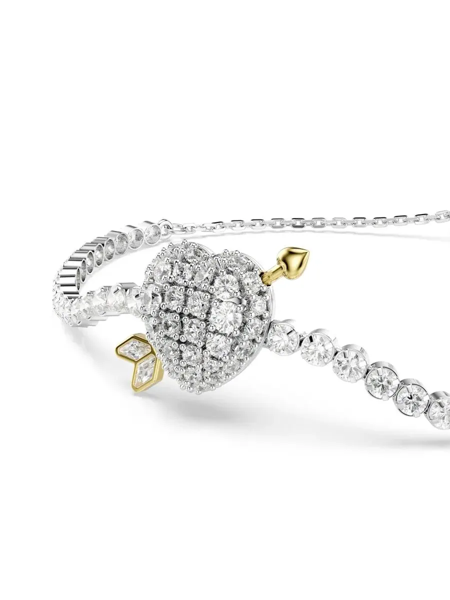 Браслет с подвеской-сердцем и стрелой, Mixed Cuts, Heart with Arrow Swarovski — изображение 2 из 6, оттенок белый