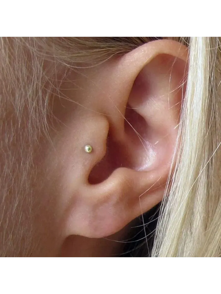 Серьга-штанга из золота 14к, с шариком 3 мм, для пирсинга Curata Jewelry — изображение 2 из 6, оттенок желтый золотистый